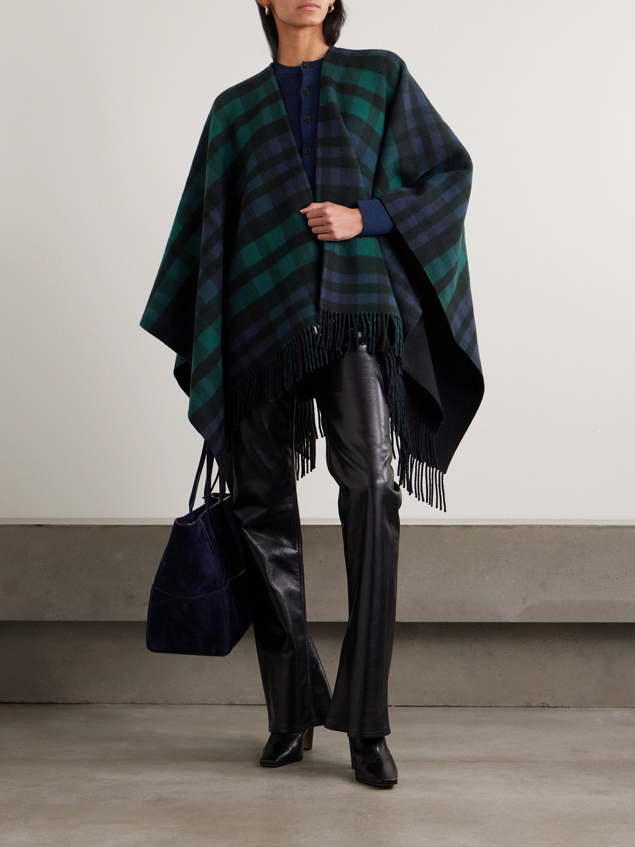 Johnstons Of Elgin Reversible Fringed Checked Wool Cape In Multi