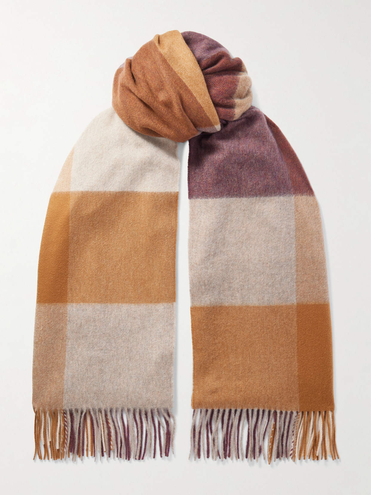 Johnstons Of Elgin Fringed Checked Cashmere Scarf In Brown