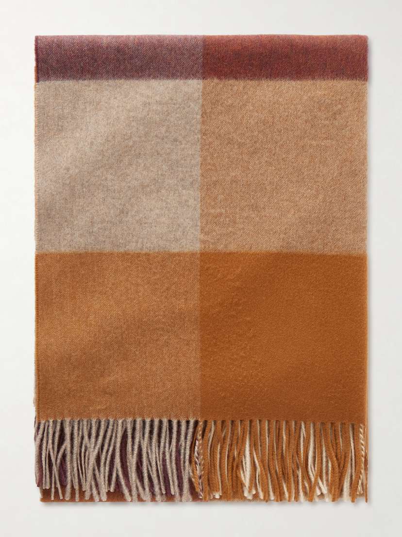 Johnstons of Elgin Fringed Checked Cashmere Scarf