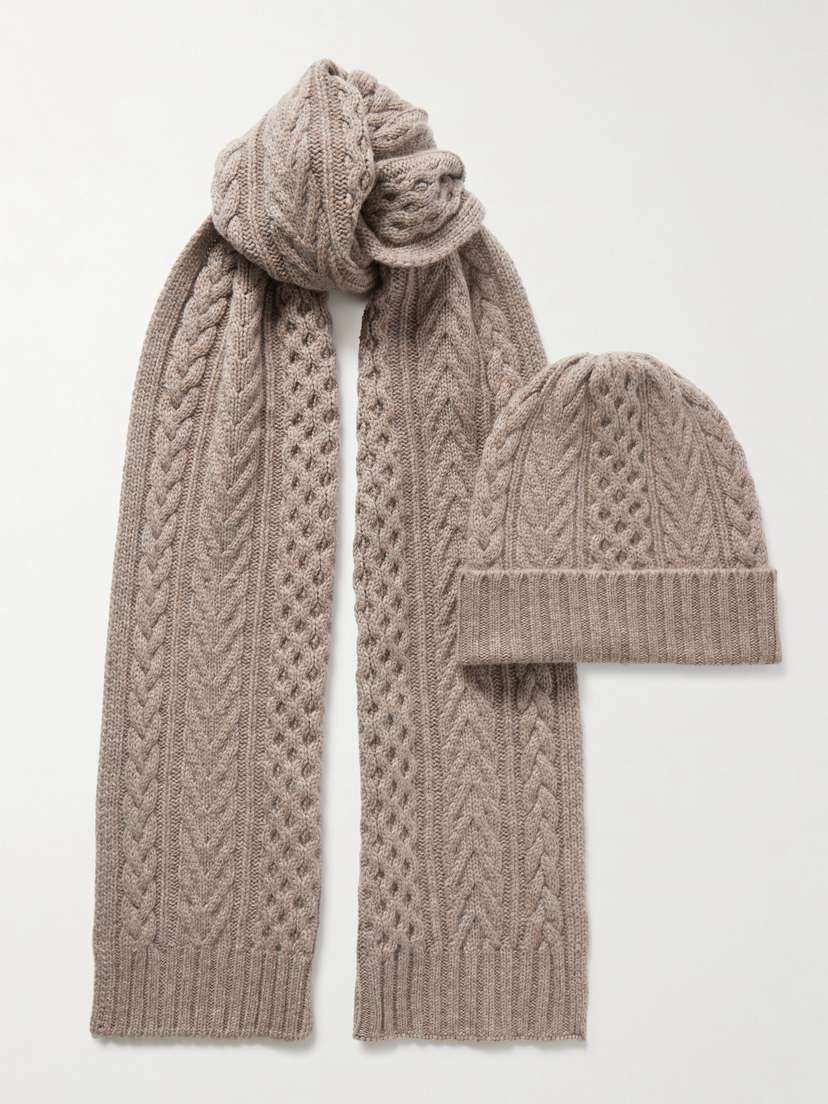 Johnstons of Elgin Cable-knit Cashmere Beanie And Scarf Set