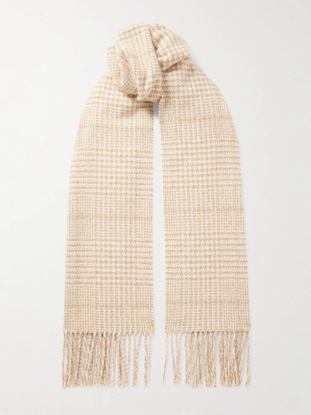 Johnstons Of Elgin Glen Fringed Houndstooth Wool Scarf In Neutral