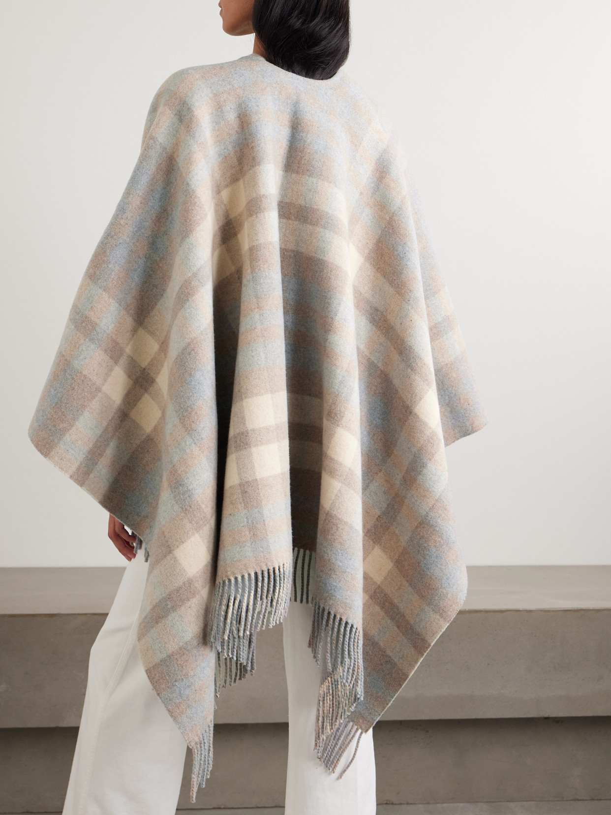 Johnstons Of Elgin Reversible Fringed Checked Wool Cape In Neutral