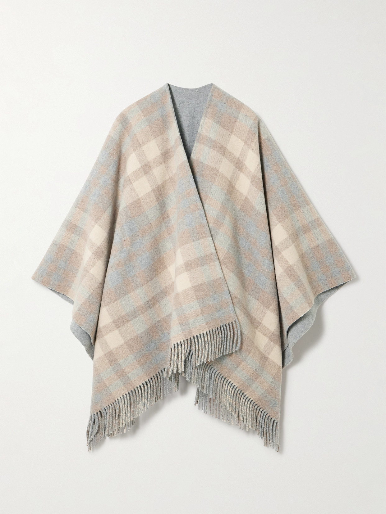Johnstons Of Elgin Reversible Fringed Checked Wool Cape In Neutral