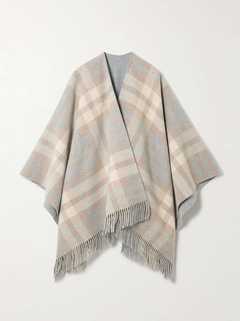 Johnstons of Elgin Reversible Fringed Checked Wool Cape