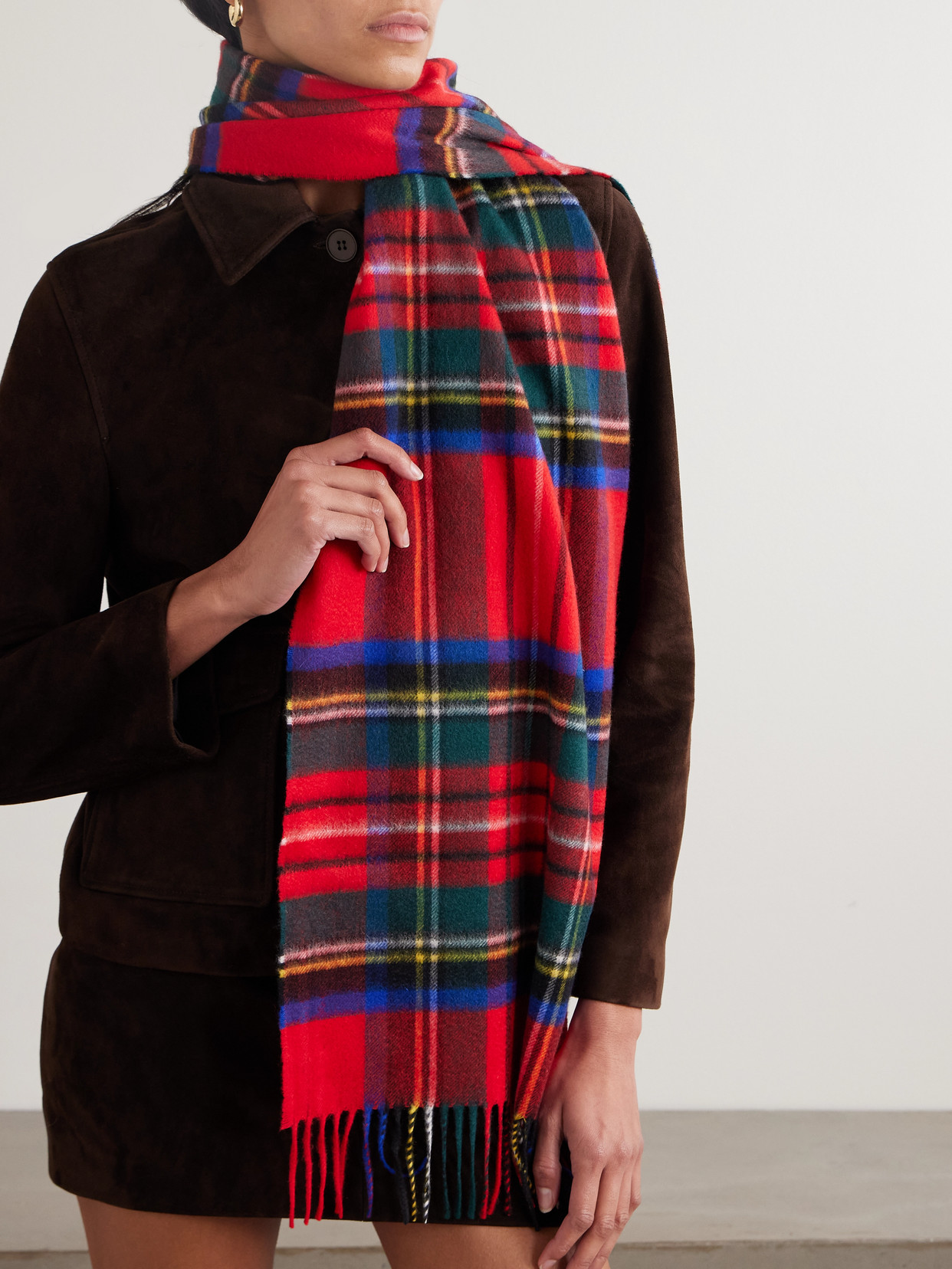 Johnstons Of Elgin Fringed Checked Cashmere Scarf In Red