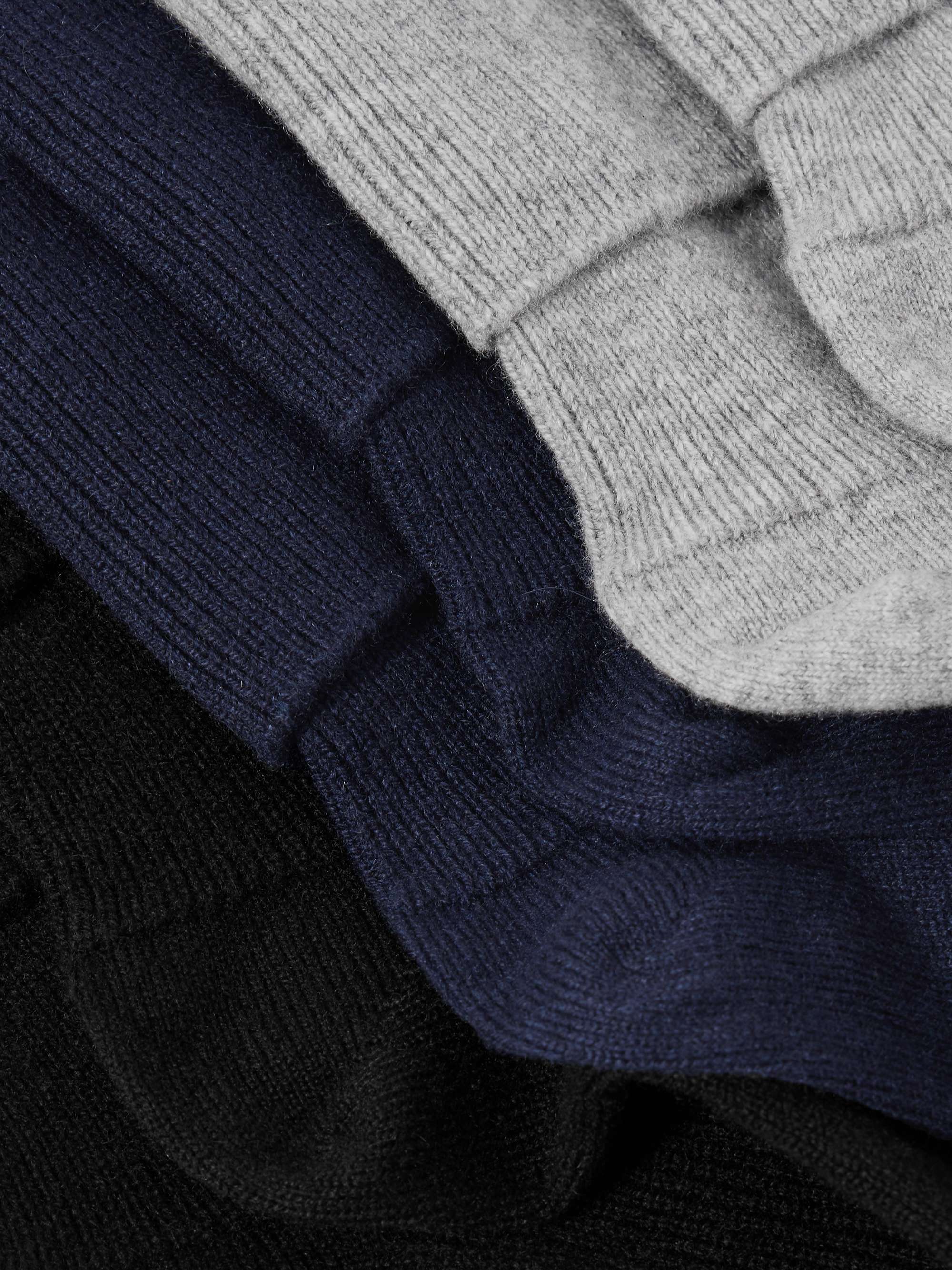 JOHNSTONS OF ELGIN Set of three ribbed cashmere-blend socks