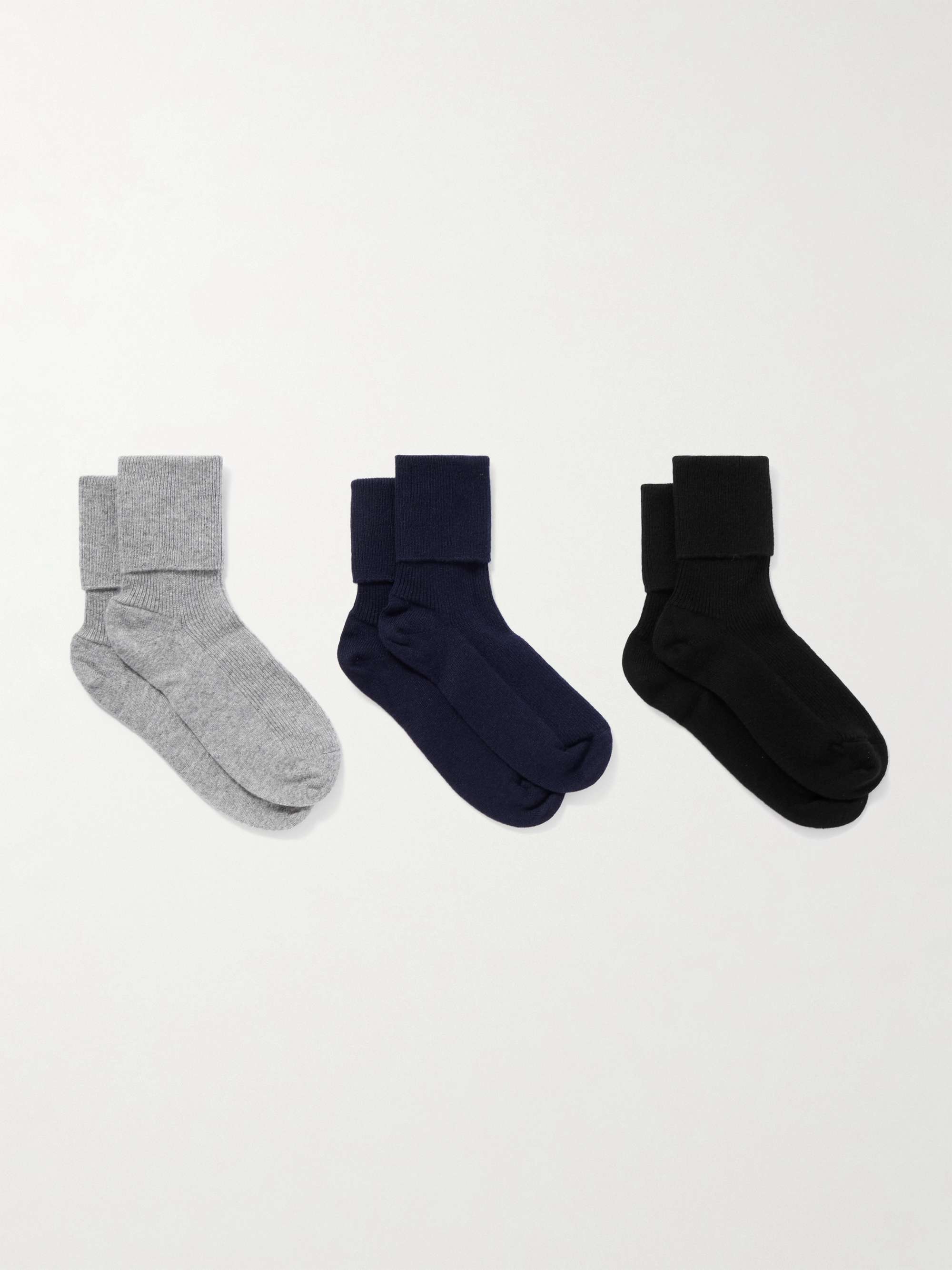 JOHNSTONS OF ELGIN Set of three ribbed cashmere-blend socks