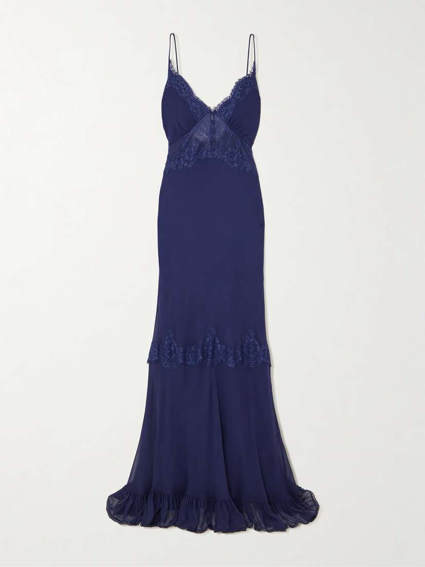 Self-Portrait Lace-trimmed Georgette Maxi Dress