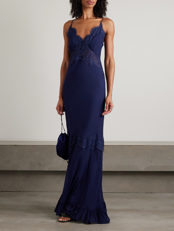 self-portrait Lace-trimmed georgette maxi dress