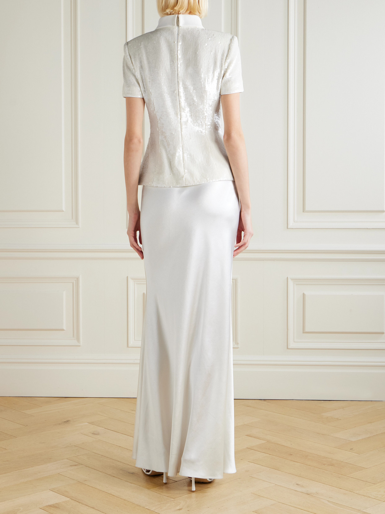 Self-portrait Embellished Satin Maxi Dress In White
