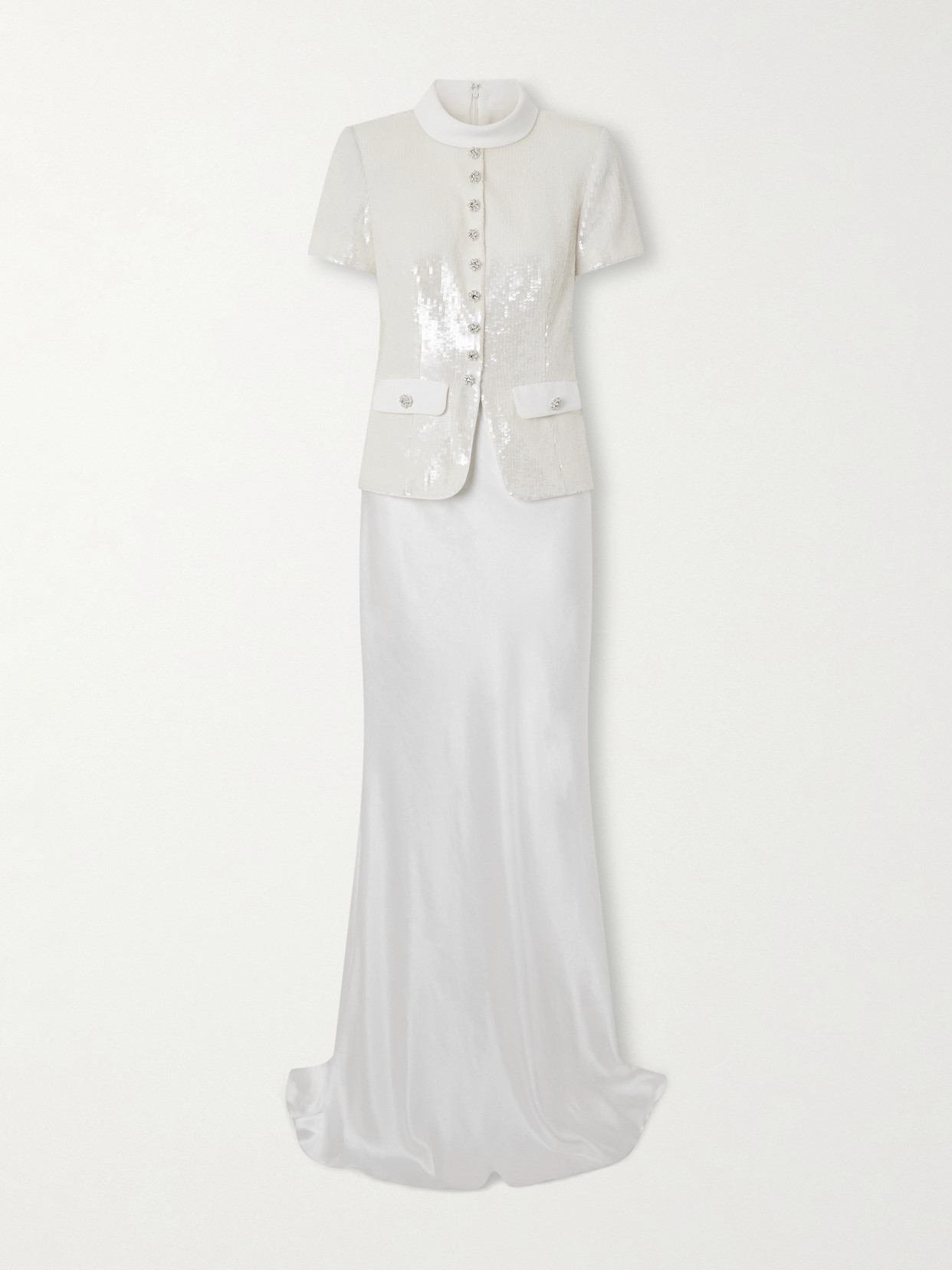 Self-portrait Embellished Satin Maxi Dress In White