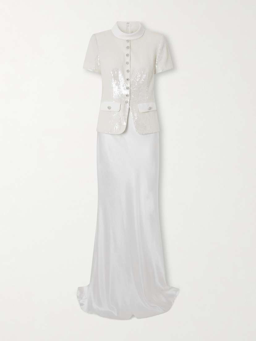 Self-Portrait Embellished Satin Maxi Dress