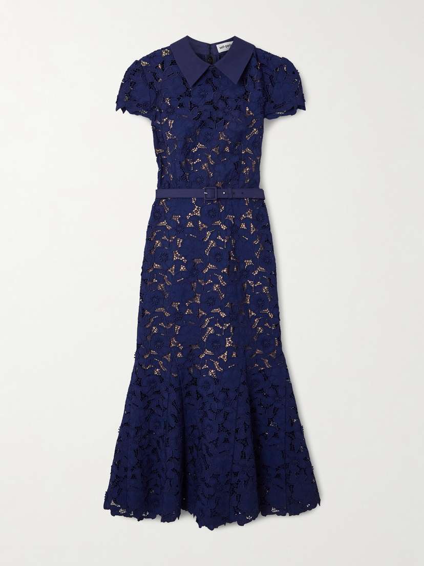 Self-Portrait Belted Guipure Lace Midi Dress