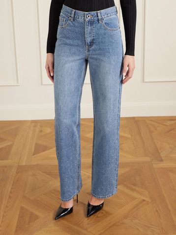 self-portrait Crystal-embellished high-rise straight-leg jeans