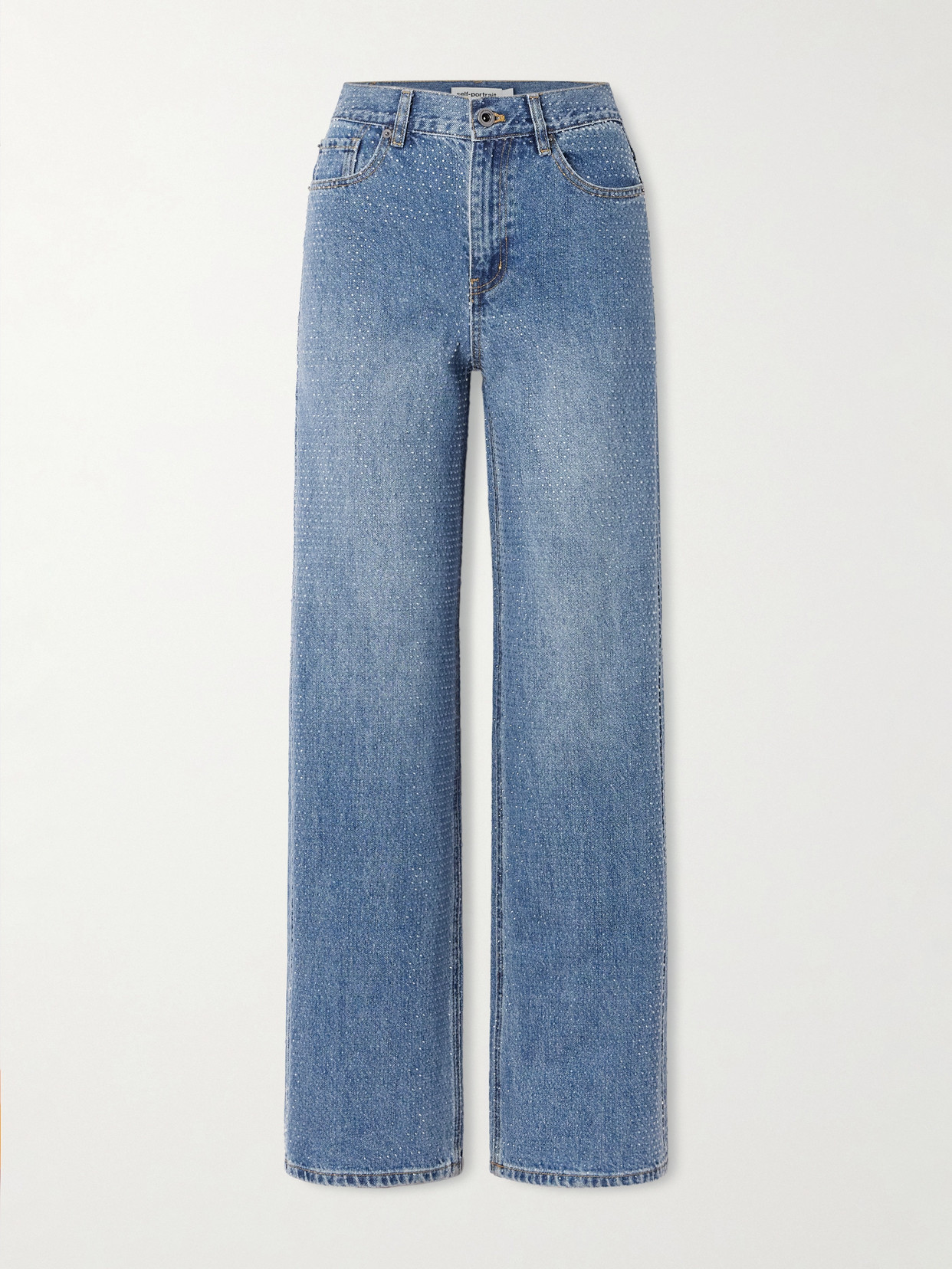 Self-portrait Crystal-embellished High-rise Straight-leg Jeans In Blue