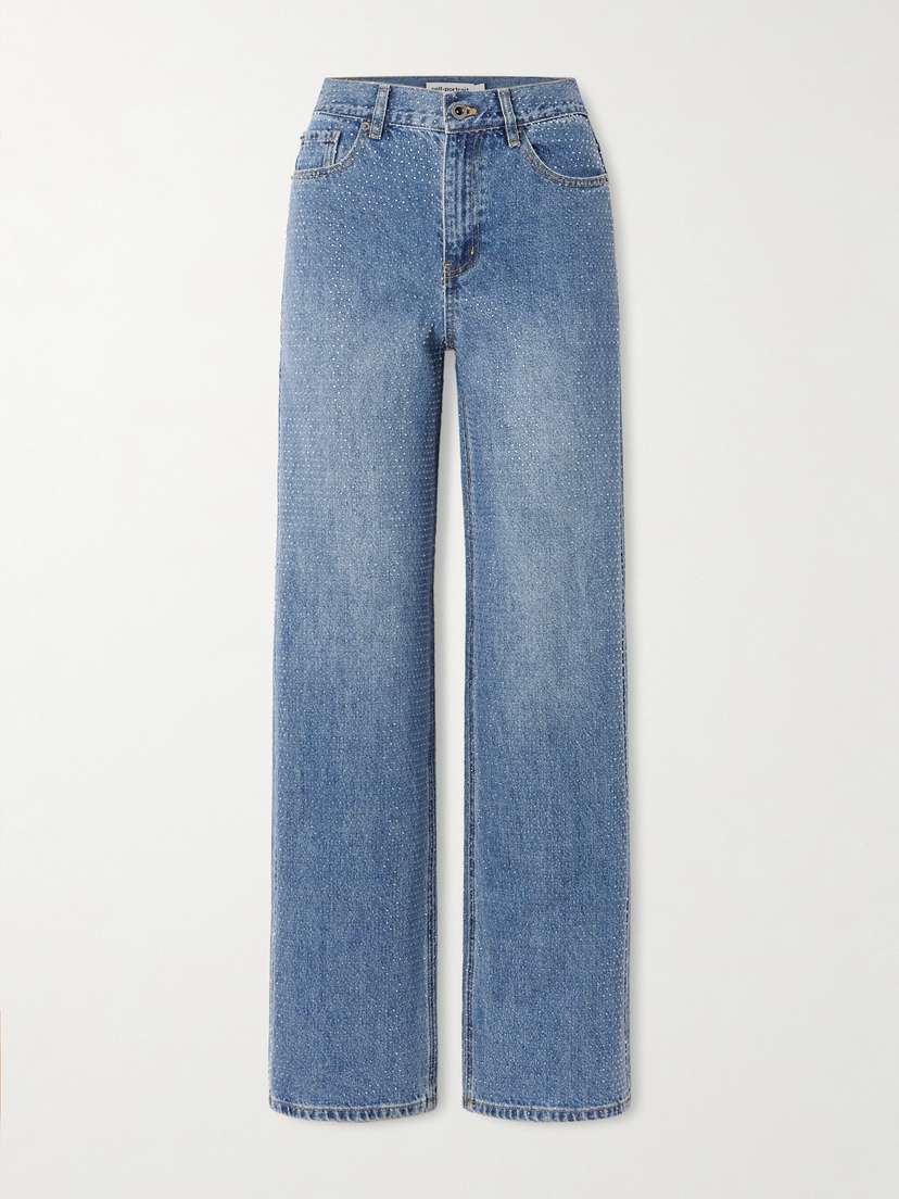 Self-Portrait Crystal-embellished High-rise Straight-leg Jeans