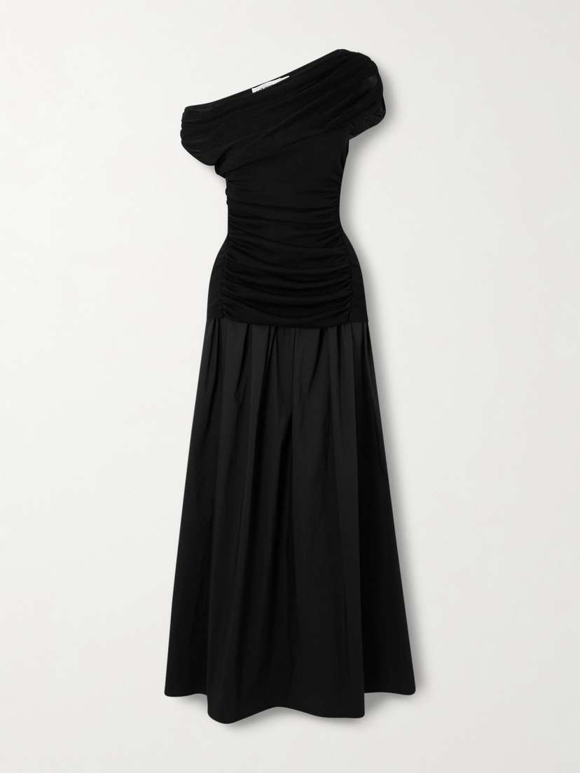 Self-Portrait Off-the-shoulder Draped Knitted And Cotton Midi Dress