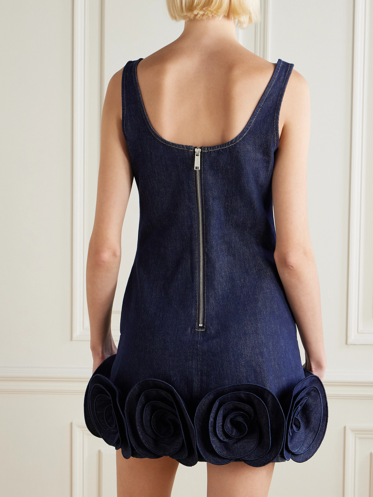 Self-portrait Indigo Denim 3d Flower Mini Dress In Blue