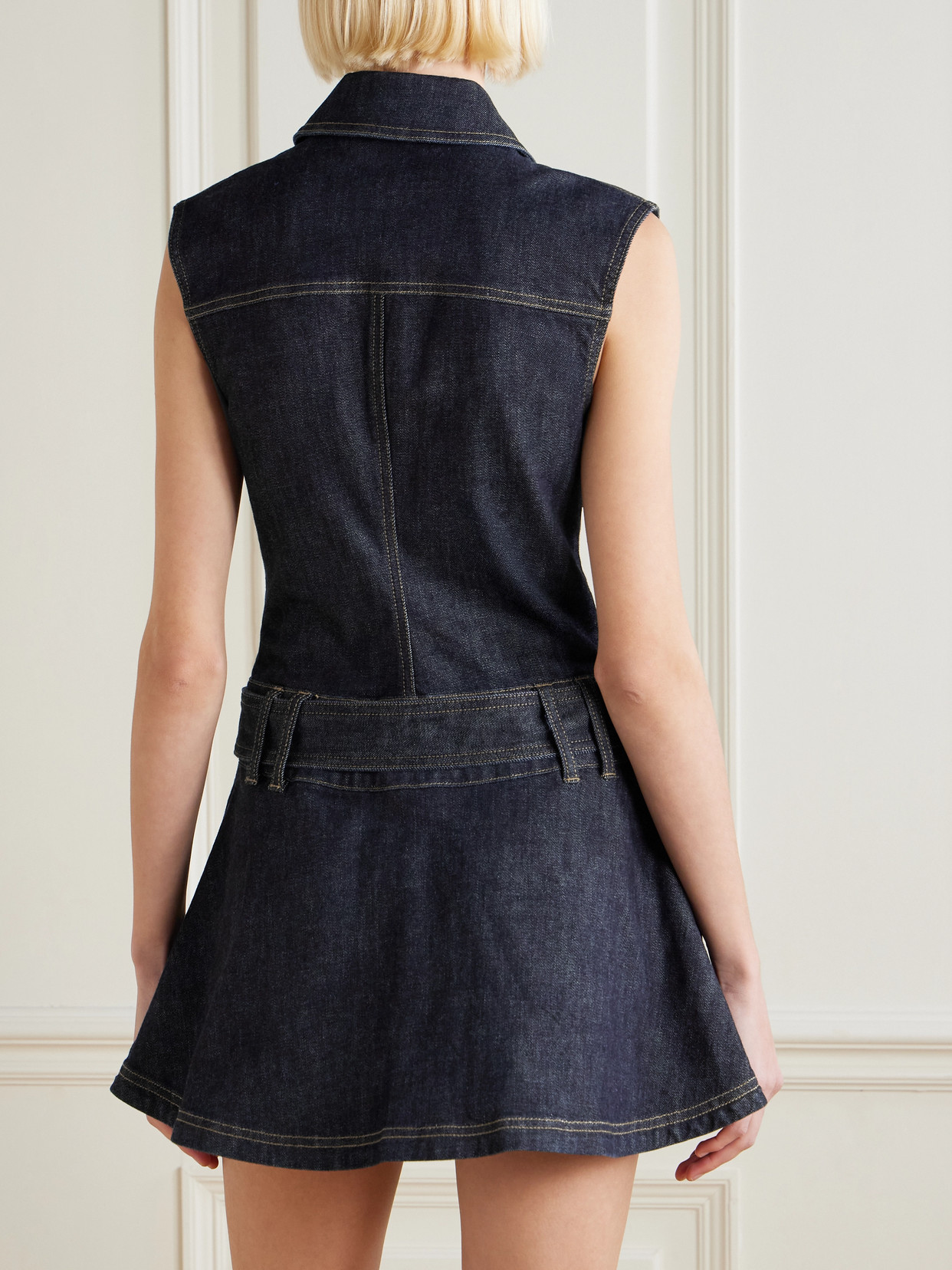 Self-portrait Belted Denim Mini Dress In Blue