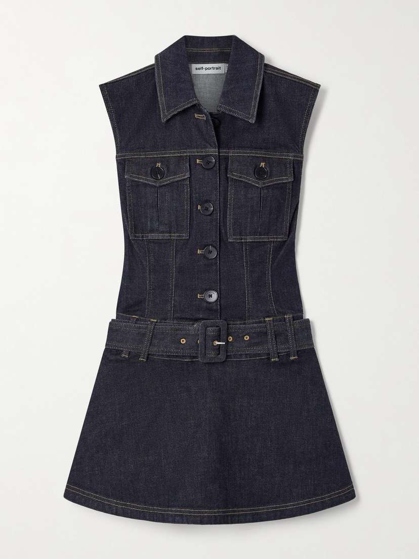 Self-Portrait Belted Denim Mini Dress