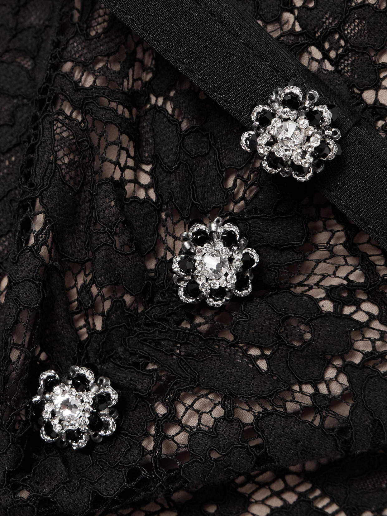 Self-portrait Belted Embellished Cotton-blend Lace Midi Dress In Black