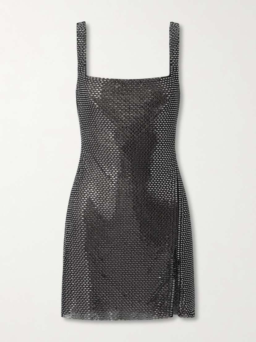 Self-Portrait Crystal-embellished Stretch-mesh Mini Dress