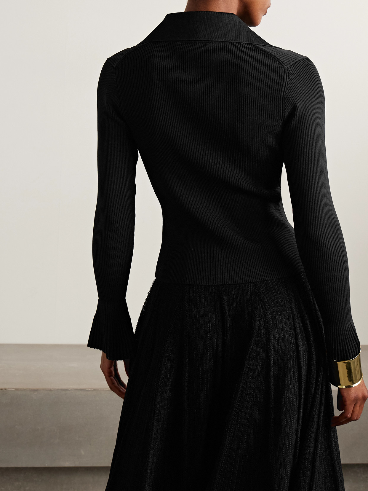 Self-portrait Ribbed-knit Cardigan In Black