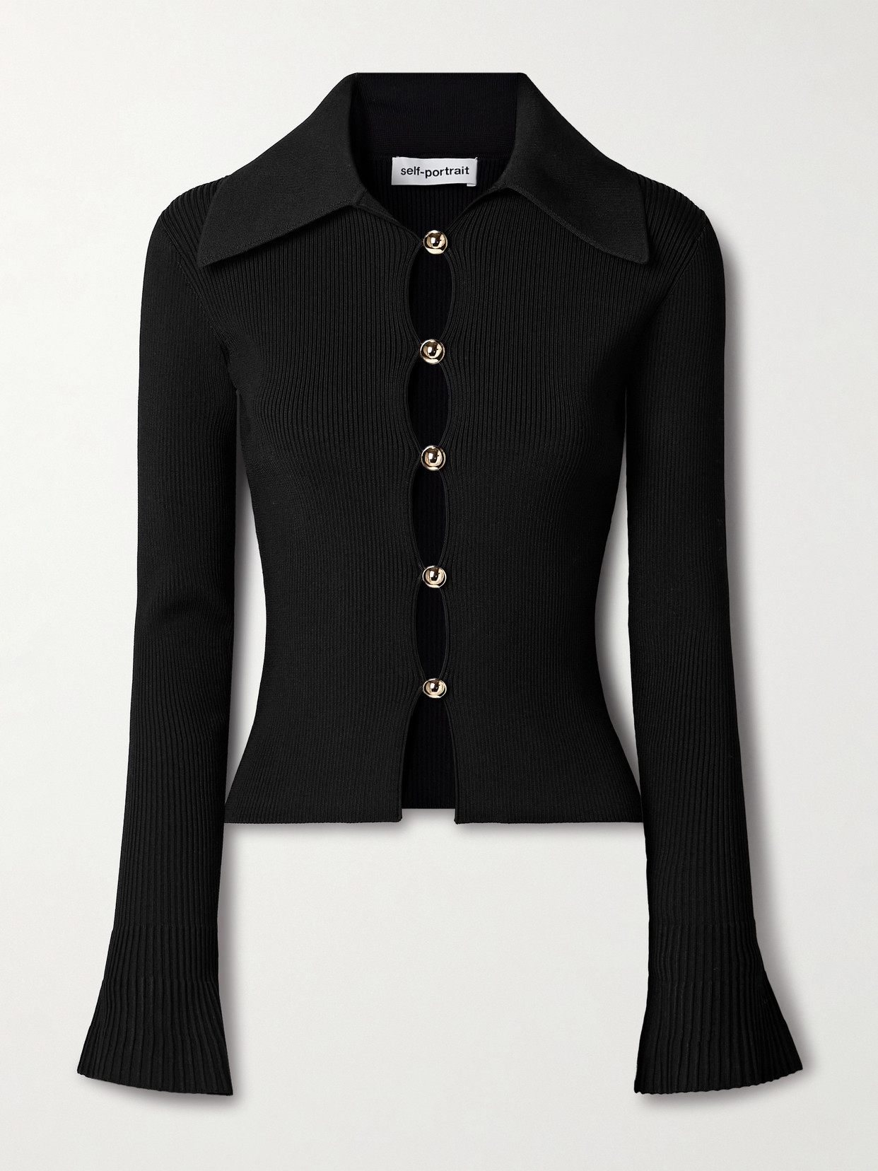 Self-portrait Ribbed-knit Cardigan In Black