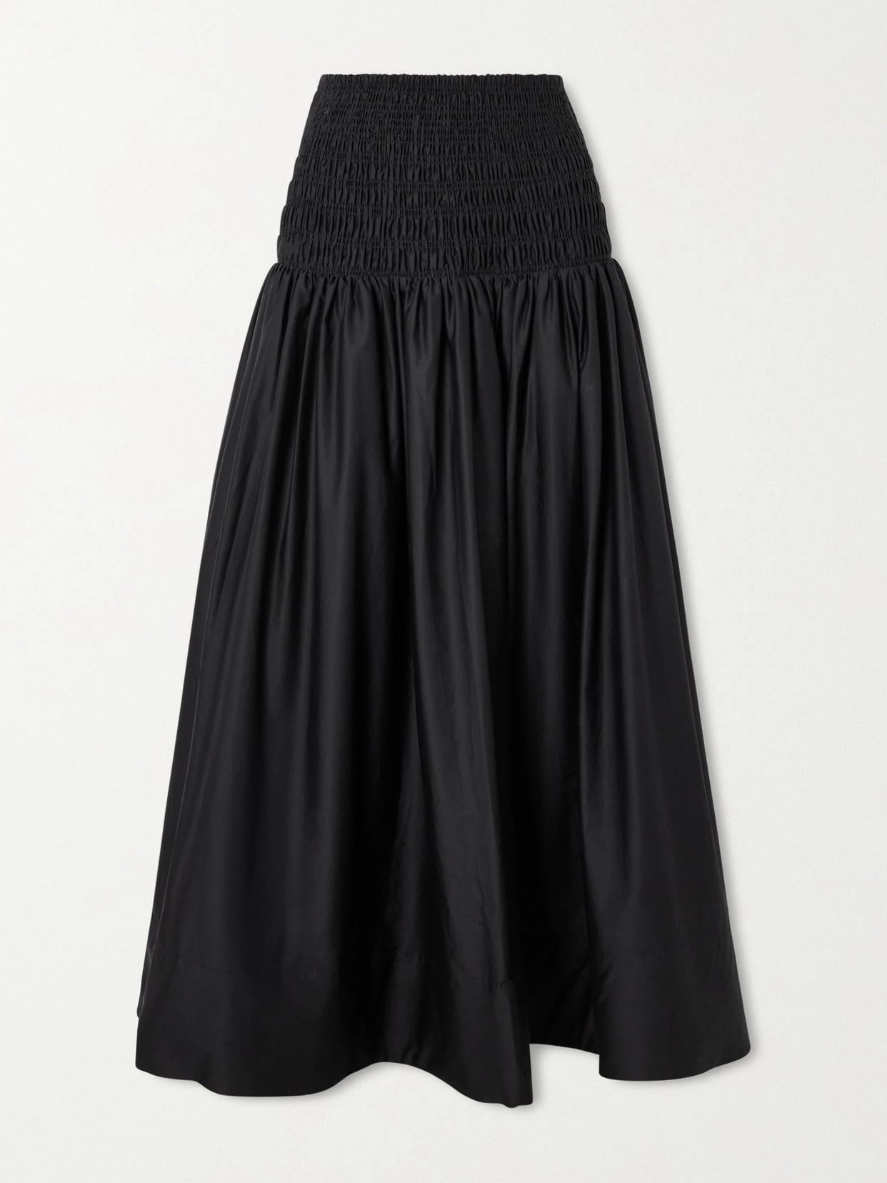 Self-portrait Shirred Cotton-sateen Midi Skirt In Black