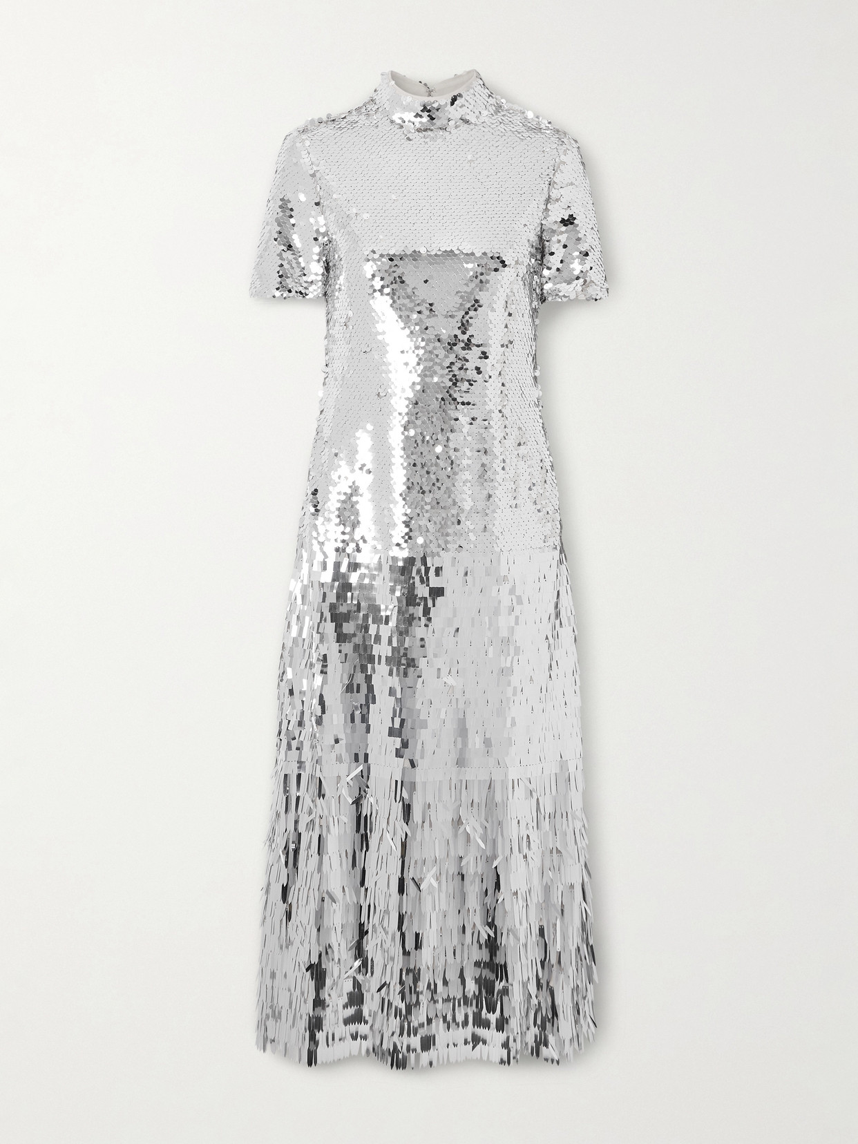 Self-portrait Fringed Sequined Tulle Midi Dress In Silver