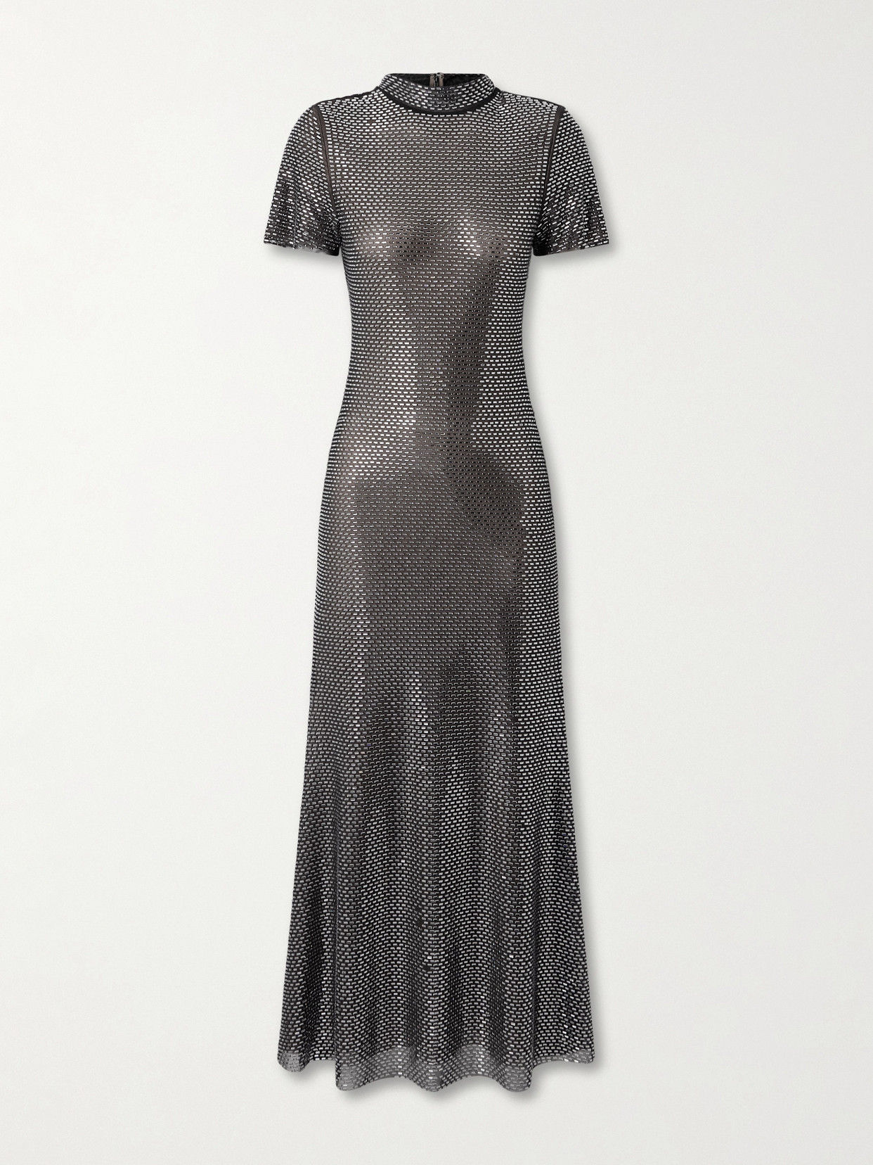 Self-portrait Crystal-embellished Mesh Midi Dress In Gray