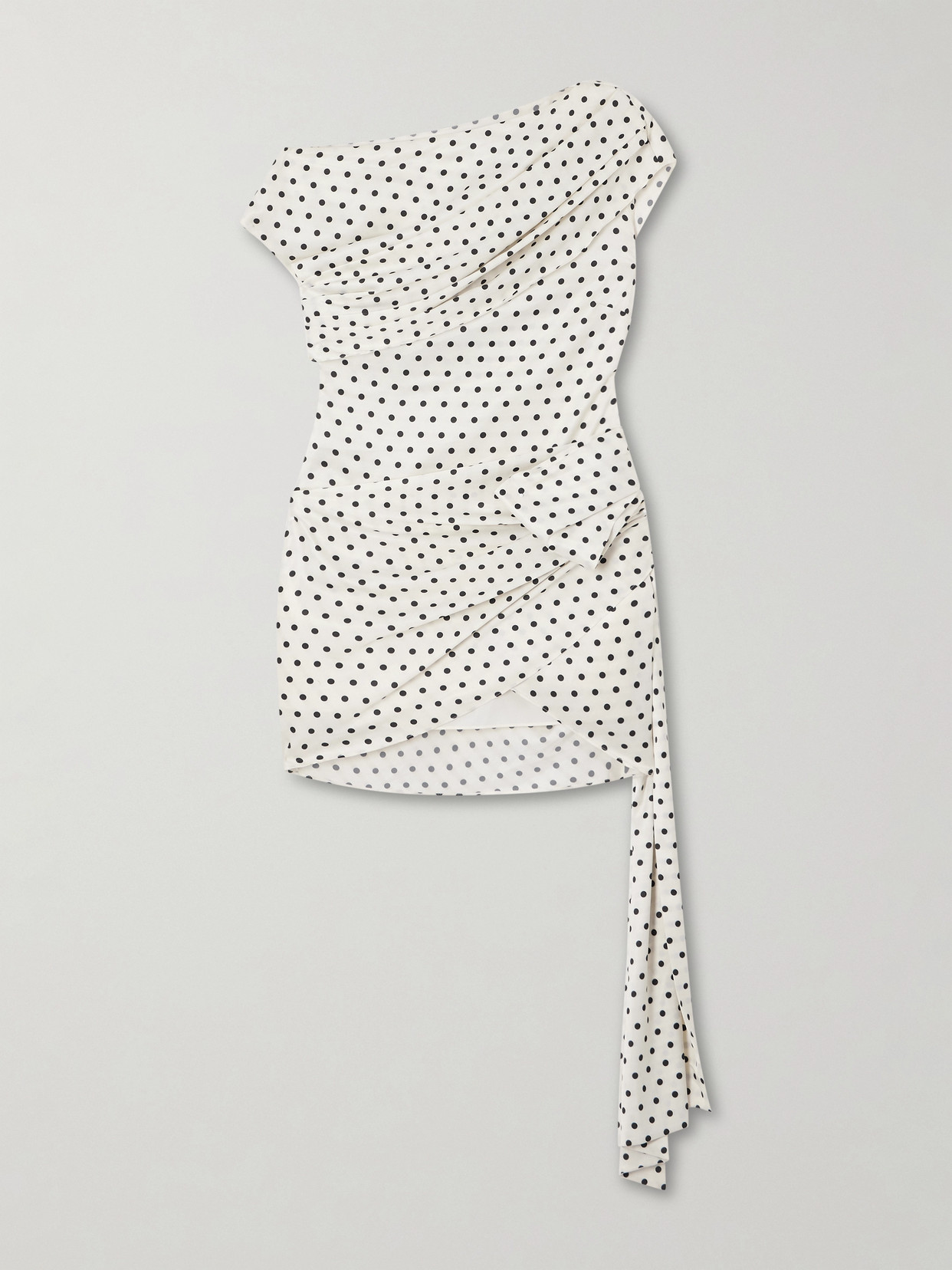 Self-portrait Tie-side Asymmetric Polka-dot Satin-crepe Mini Dress In White