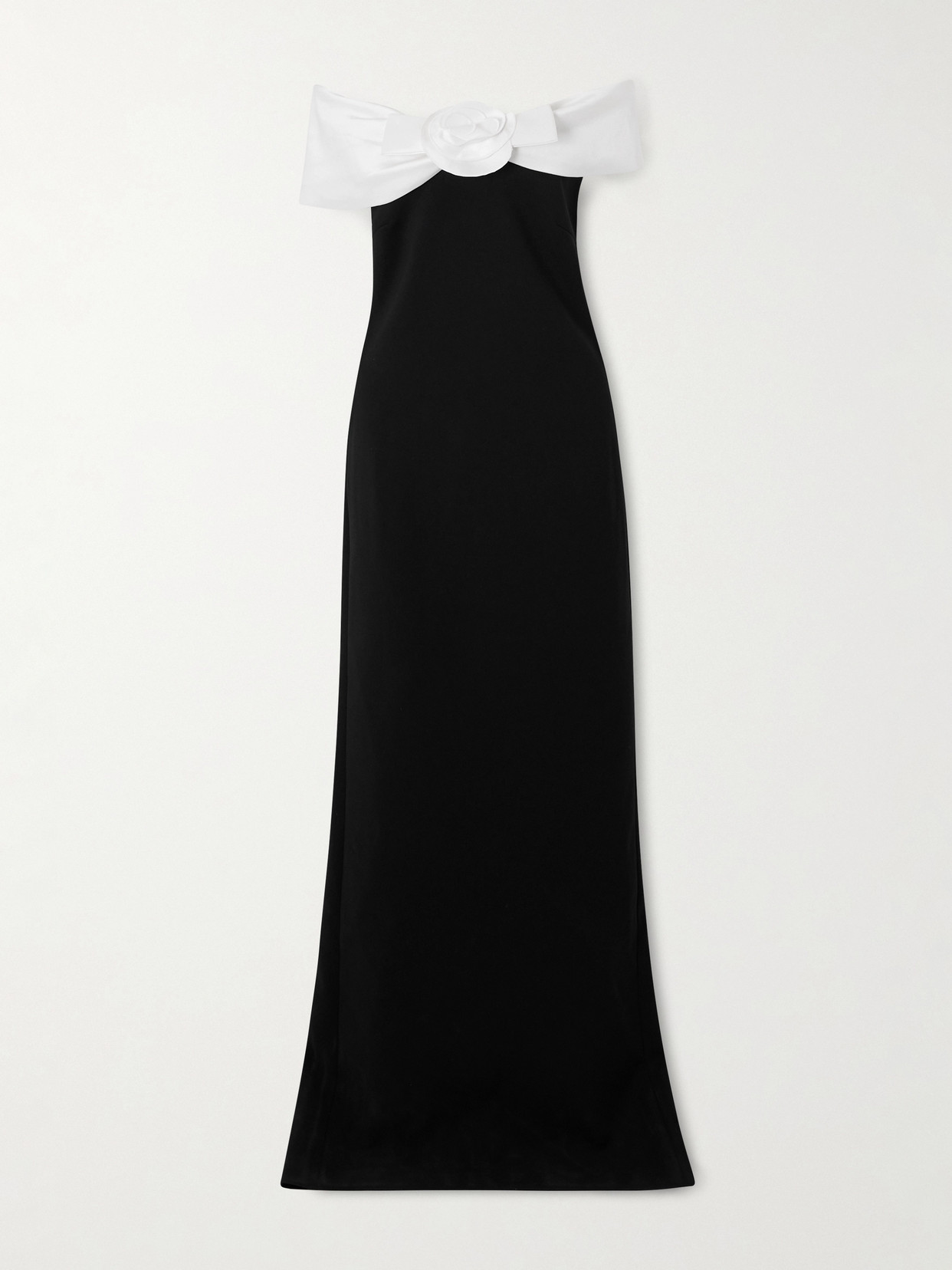 Self-portrait Off-the-shoulder Open-back Faille-trimmed Crepe Maxi Dress In Black