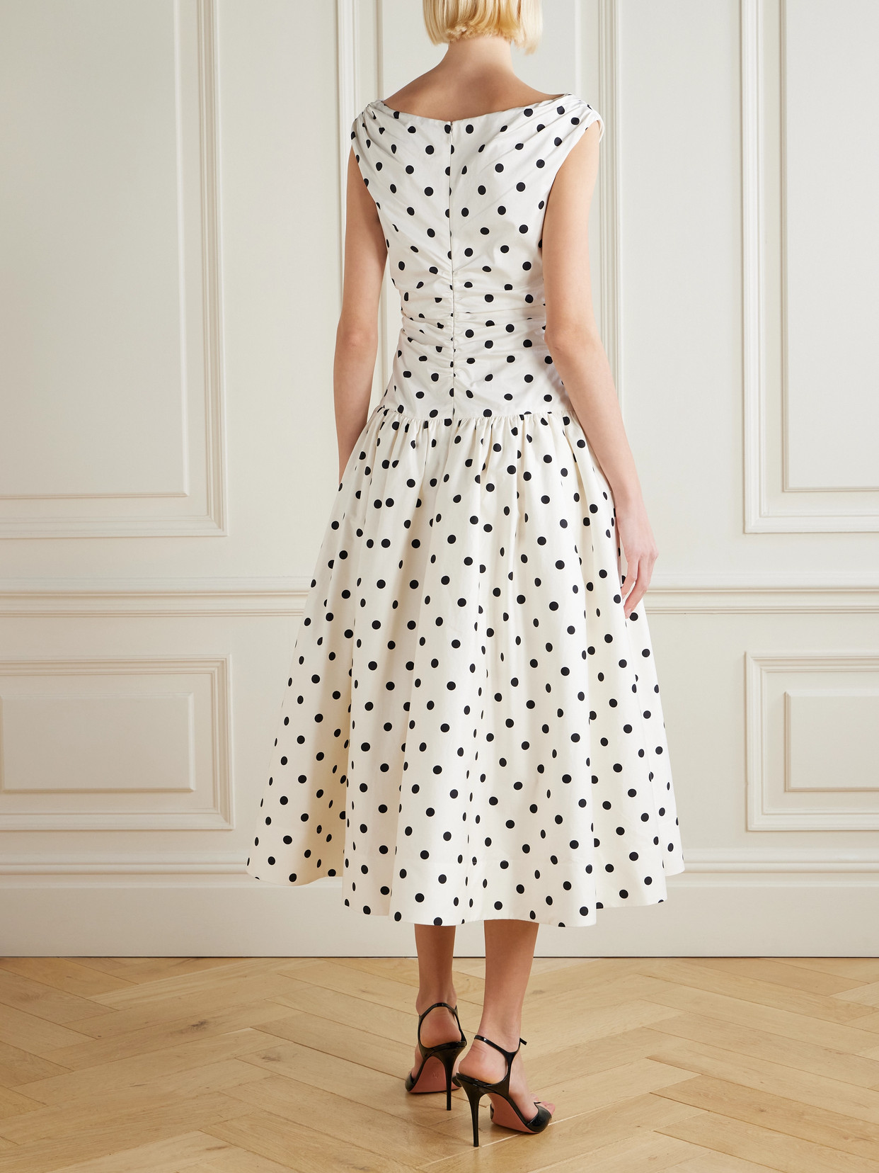 Self-portrait Polka Dot Cotton Midi Dress In White