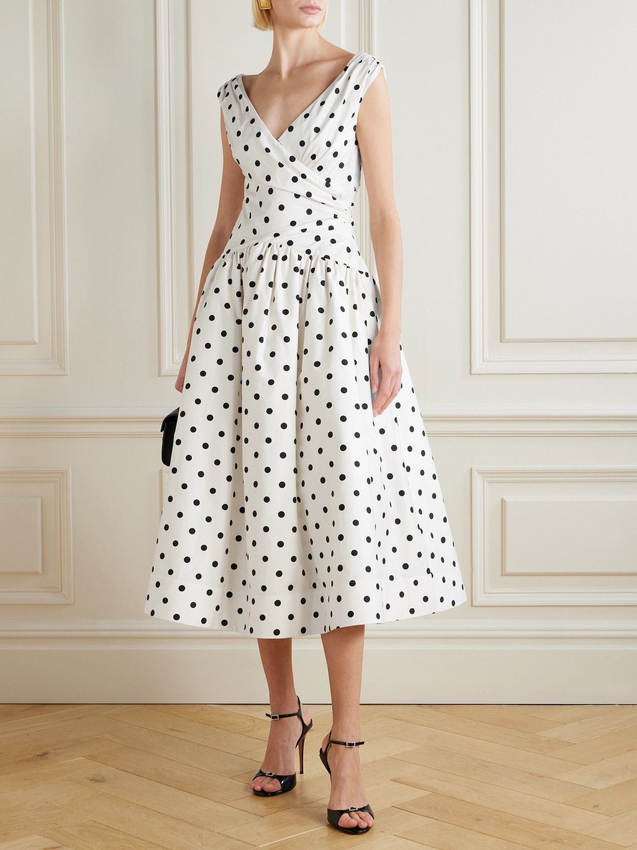 Self-portrait Polka Dot Cotton Midi Dress In White