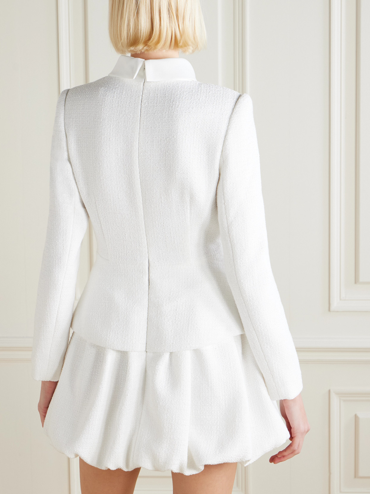 Self-portrait Layered Crystal-embellished Bouclé-tweed Mini Dress In White