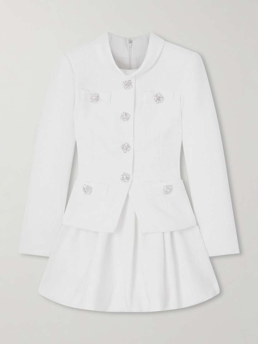 Self-Portrait Layered Crystal-embellished Bouclé-tweed Mini Dress