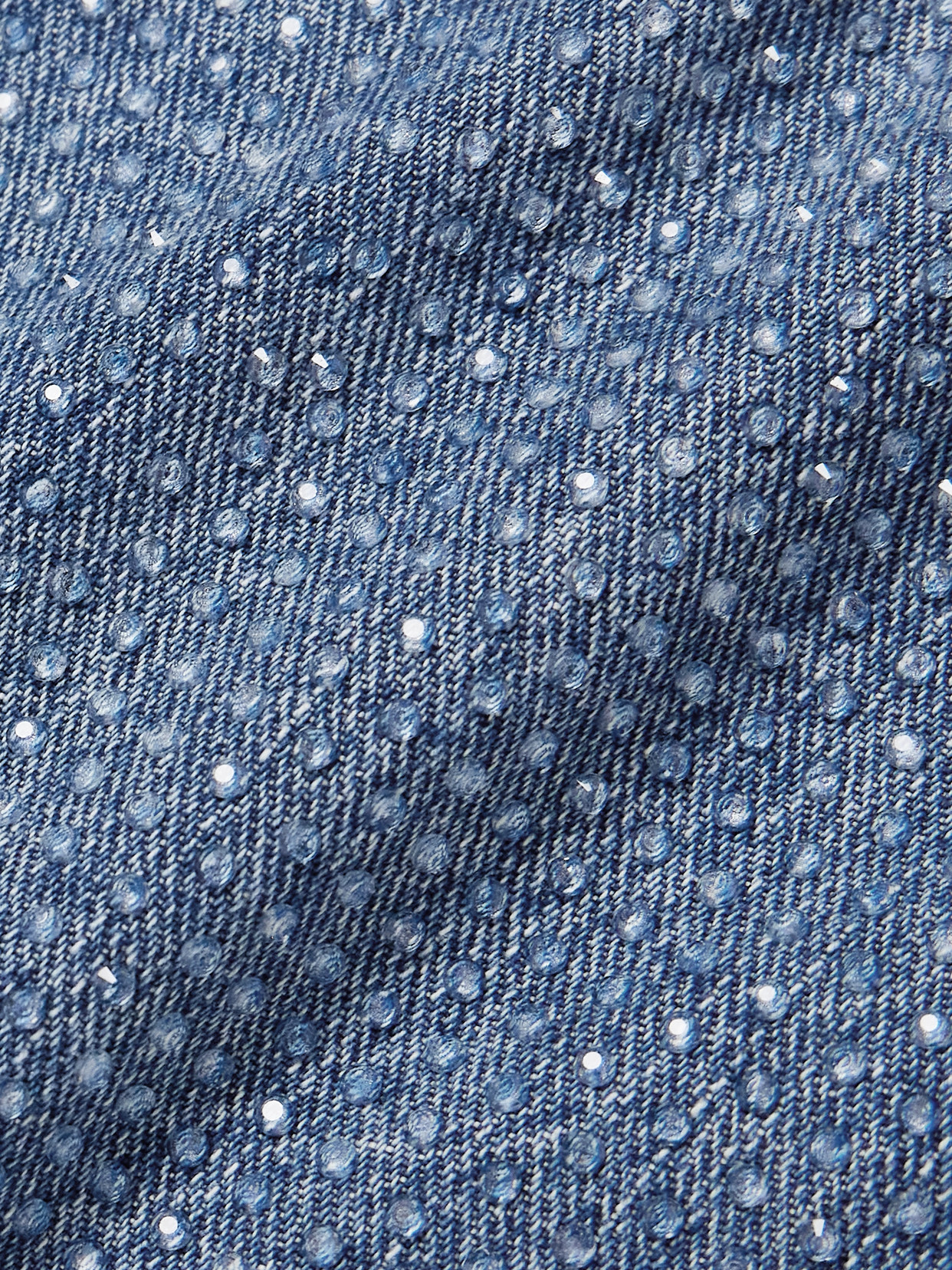 Self-portrait Cropped Crystal-embellished Denim Top In Blue