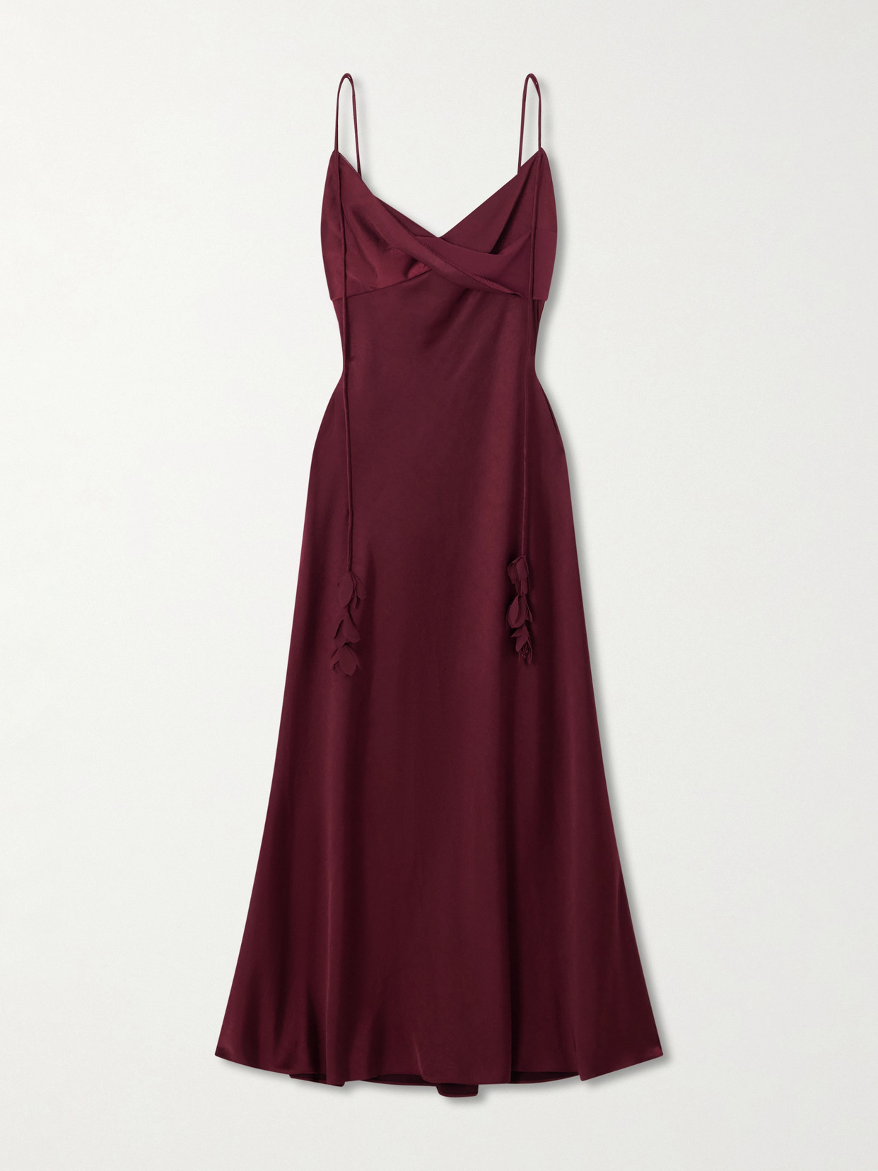 Self-portrait Georgette-trimmed Draped Satin Midi Dress In Burgundy