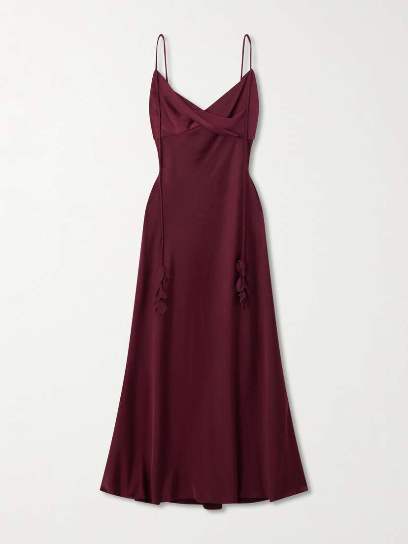 Self-Portrait Georgette-trimmed Draped Satin Midi Dress