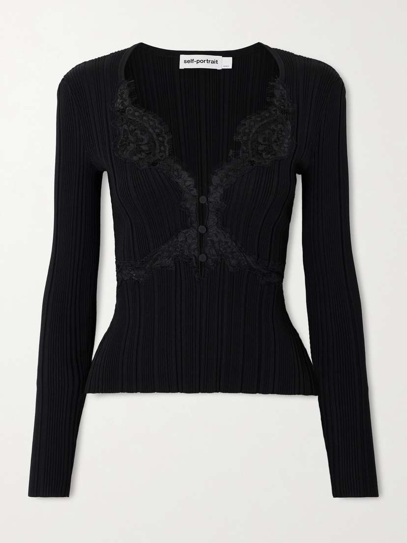 Self-Portrait Lace-trimmed Ribbed-knit Top