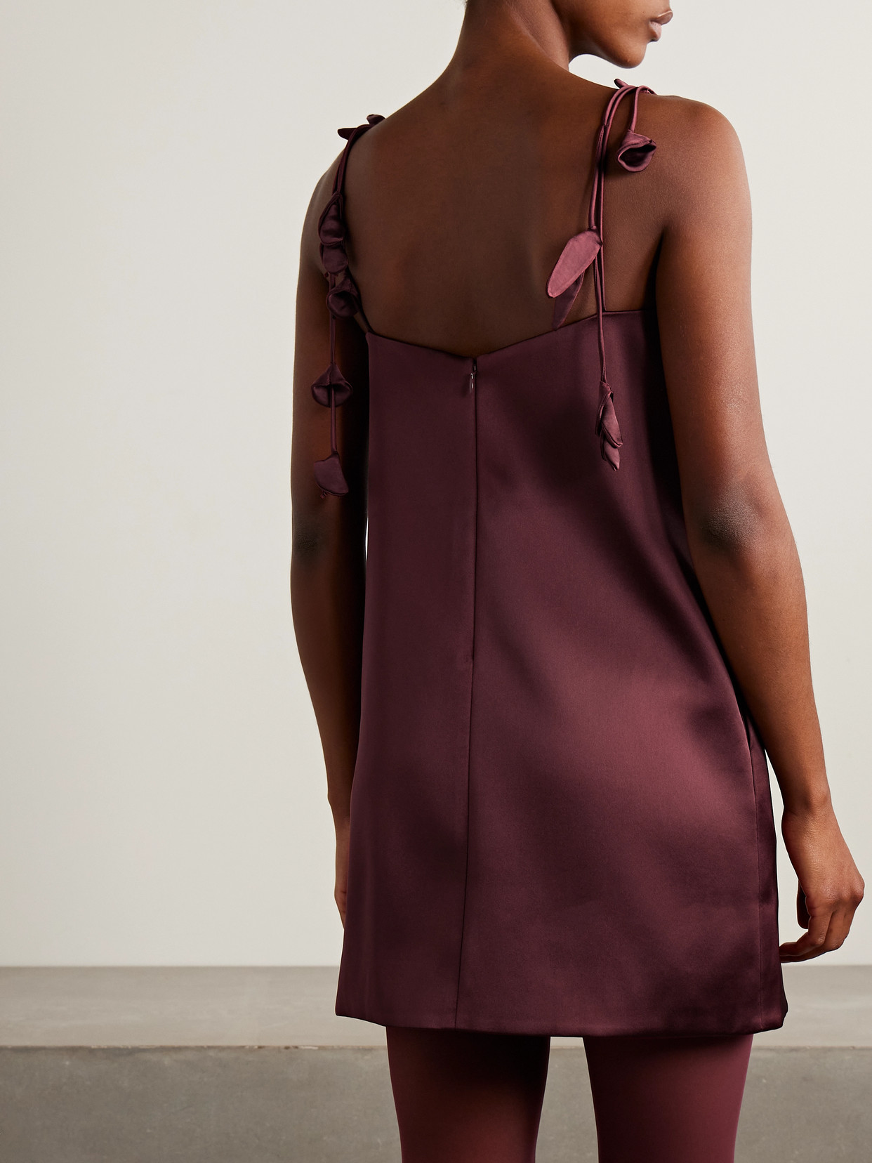 Self-portrait Appliquéd Satin Mini Dress In Burgundy