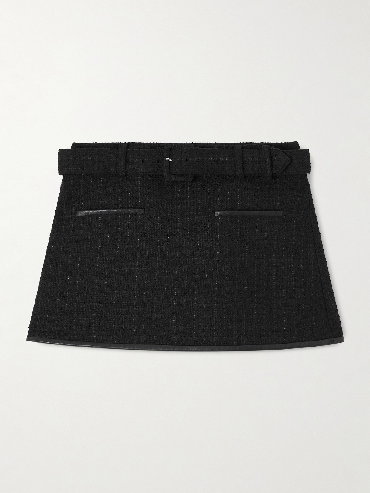 Self-portrait Belted Cotton-bouclé Mini Skirt In Black