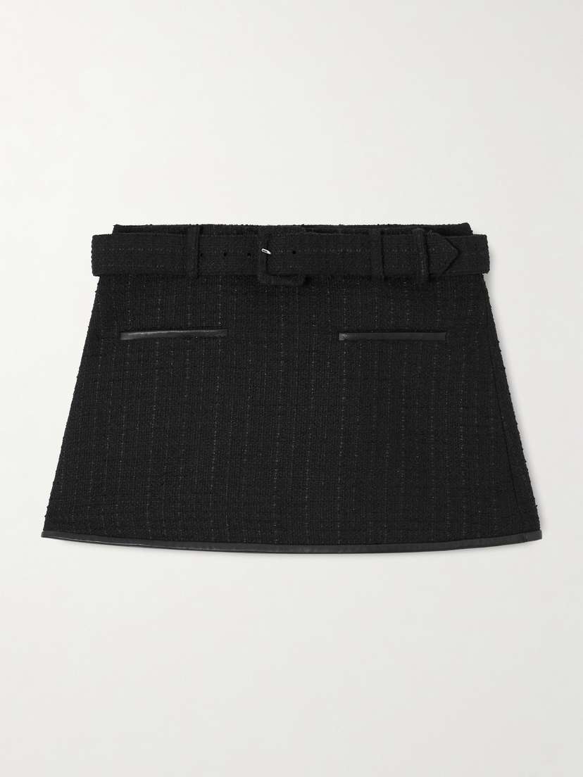 Self-Portrait Belted Cotton-bouclé Mini Skirt