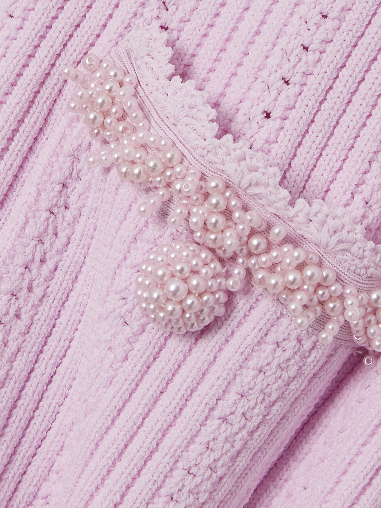 Self-portrait Faux Pearl-embellished Ribbed Pointelle-knit Mini Dress In Pink