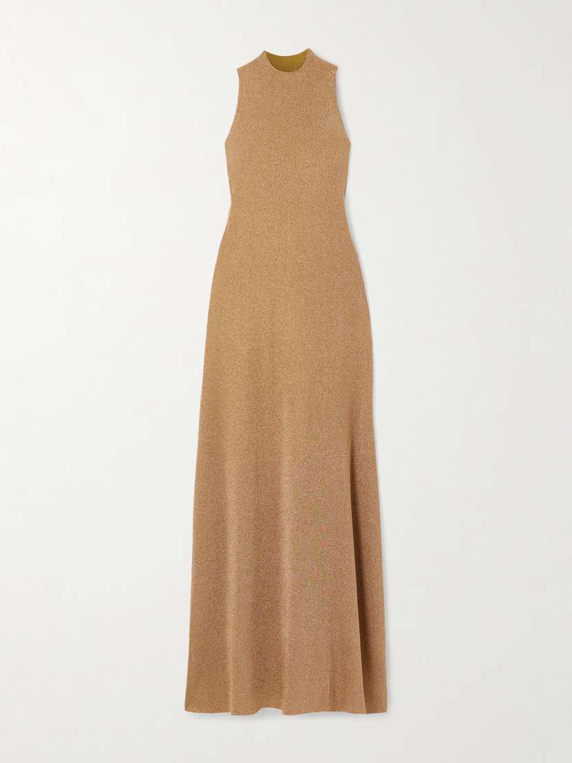Altuzarra Mitzi Metallic Knitted Turtleneck Midi Dress