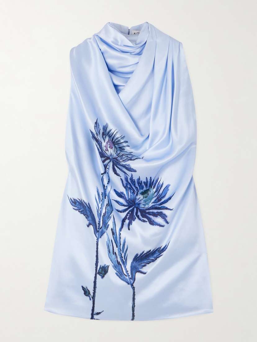 Sleary Draped Floral-print Silk-satin Top