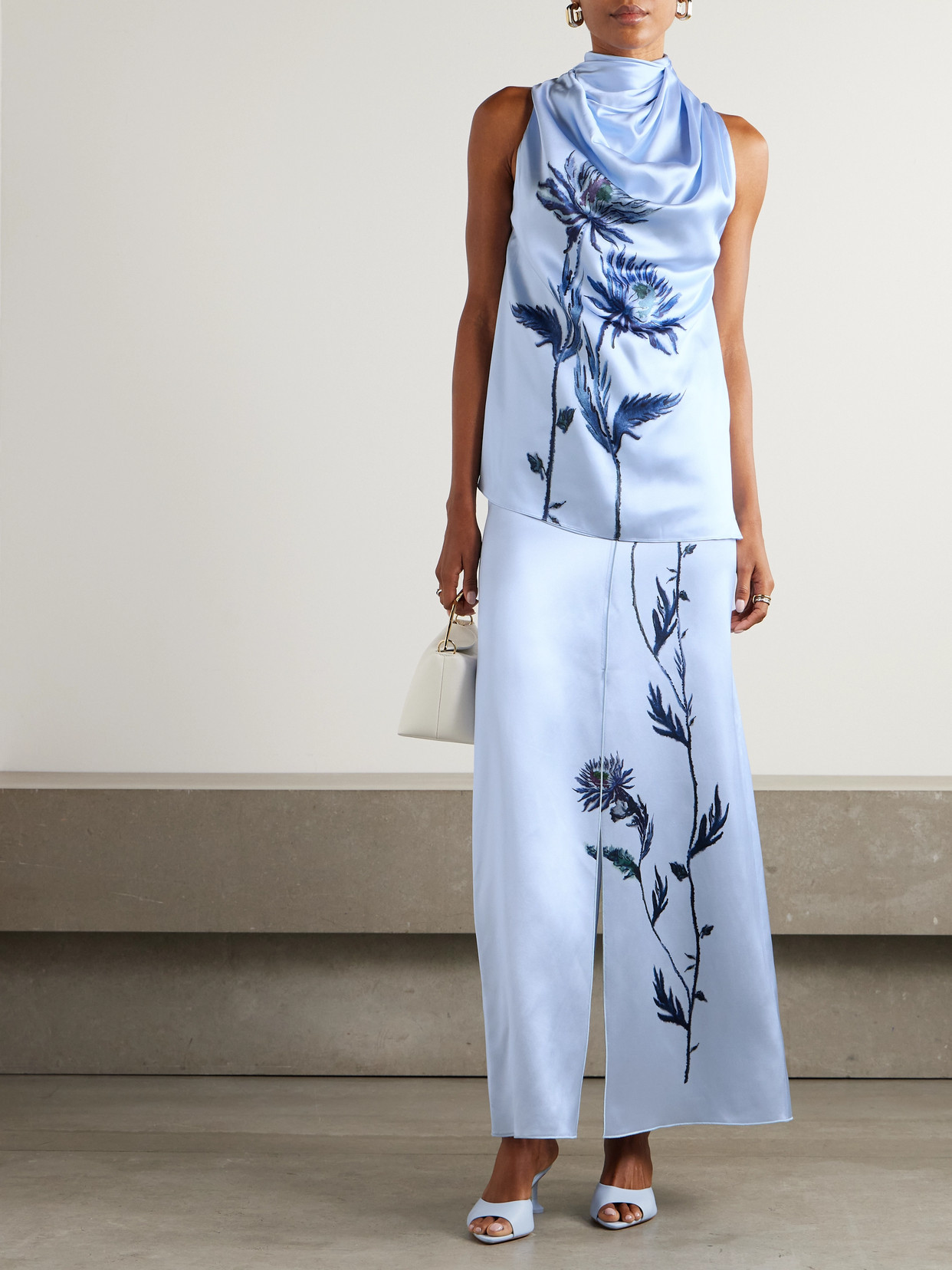 Sleary Draped Floral-Print Silk-Satin Top