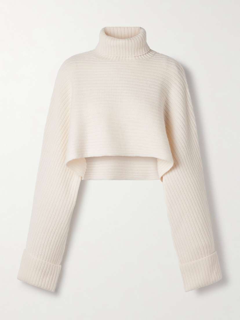 Le Kasha Gida Cropped Ribbed Organic Cashmere Turtleneck Sweater