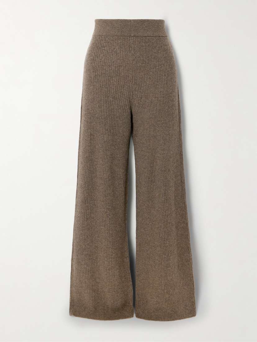 Le Kasha Banvir Ribbed Organic Cashmere Wide-leg Pants